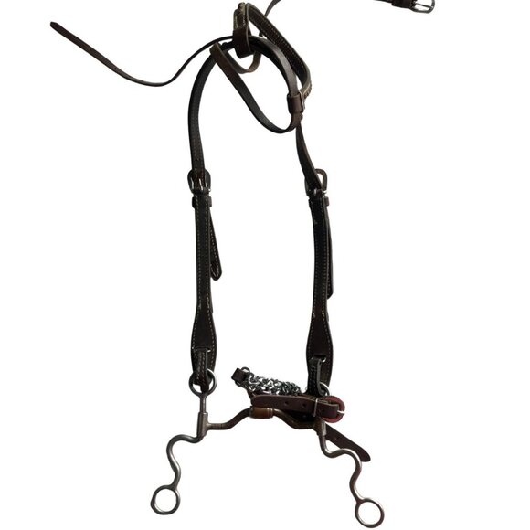 VTG Western Horse Bridle with Curb Bit & Chain | Brown Leather with Floral Studs - Picture 2 of 6